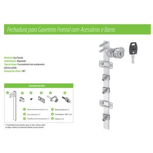 FECHADURA PARA GAVETEIRO FRONTAL COM ACESSÓRIOS PARA 5 GAVETAS - FGVTN